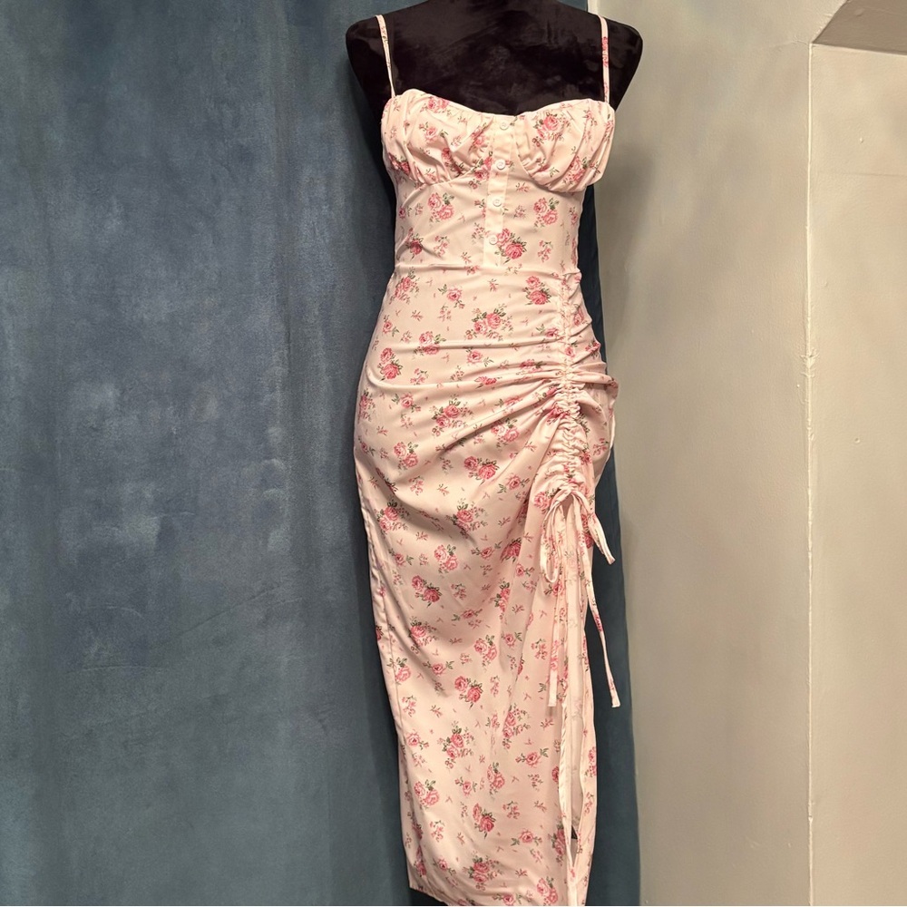 Floral Pink Ruched Dress